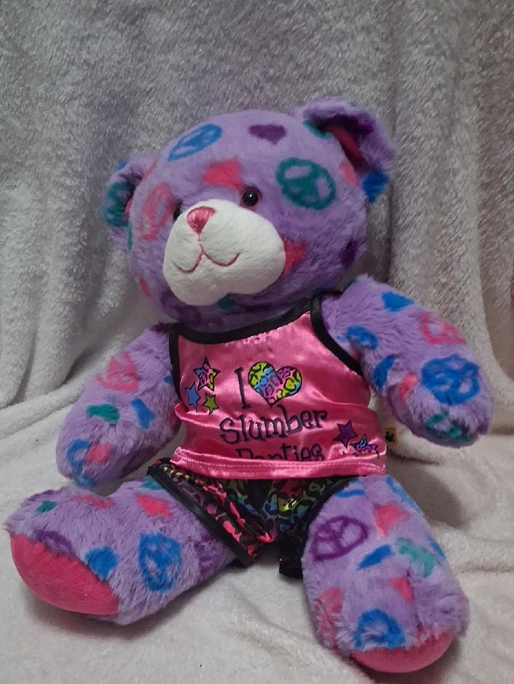 Build-A-Bear Purple Peace Sign Plush with Pink Outfit